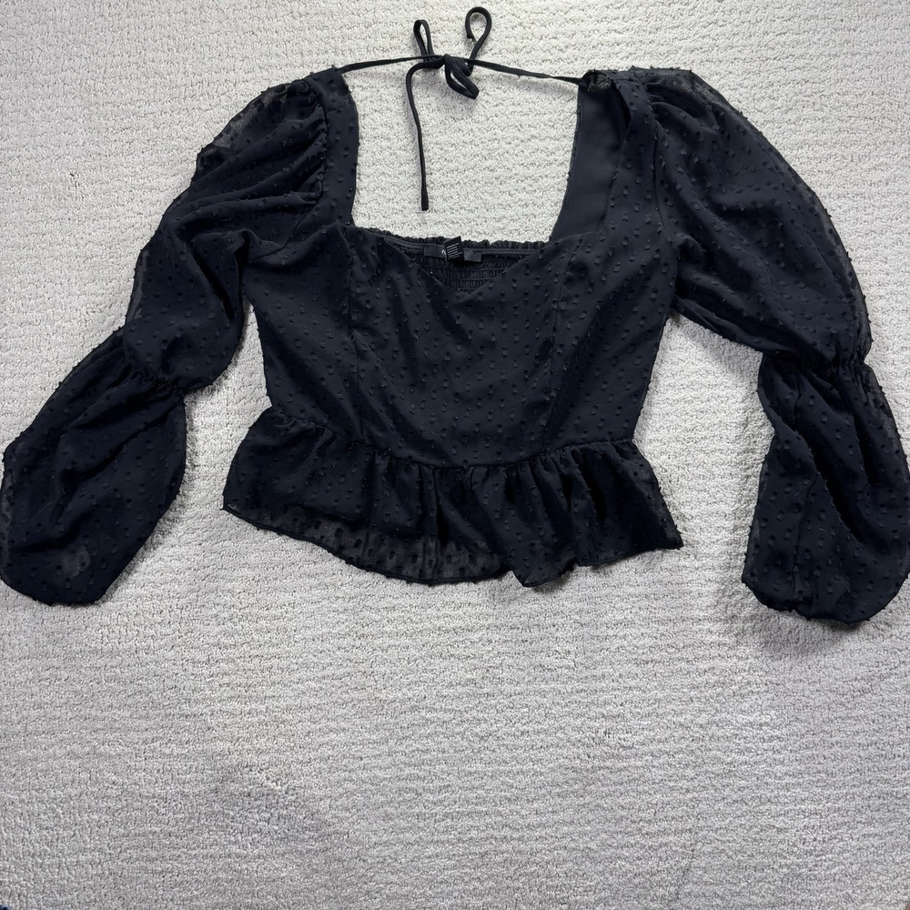 Forever 21 Black Boho Sheer Long Puffy Sleeve Shirt‎ Size Large